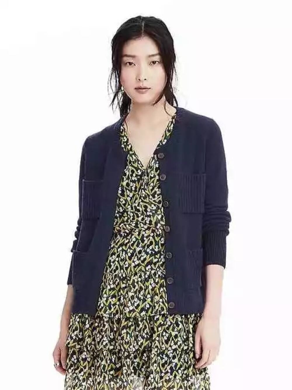 Banana Republic Women's Pocket Cardigan Sweater wool alpaca blend S navy
